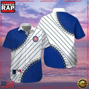 MLB Chicago Cubs Baseball Seam Hawaiian Shirt - Pitch-Perfect Stripe Design