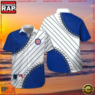 MLB Chicago Cubs Baseball Seam Hawaiian Shirt - Pitch-Perfect Stripe Design