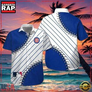 MLB Chicago Cubs Baseball Seam Hawaiian Shirt - Pitch-Perfect Stripe Design