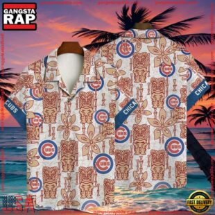 MLB Chicago Cubs Beige Tiki Totem Hawaiian Shirt - Enthusiast Summer Gear