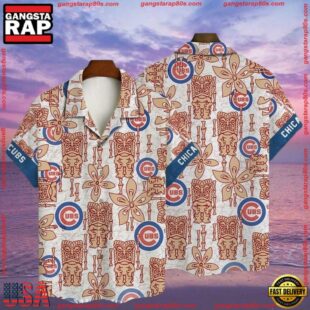 MLB Chicago Cubs Beige Tiki Totem Hawaiian Shirt - Enthusiast Summer Gear