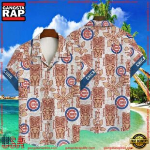 MLB Chicago Cubs Beige Tiki Totem Hawaiian Shirt - Enthusiast Summer Gear