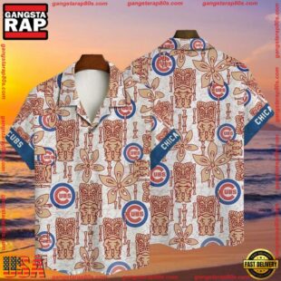 MLB Chicago Cubs Beige Tiki Totem Hawaiian Shirt - Enthusiast Summer Gear