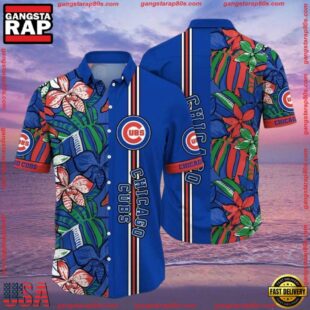 MLB Chicago Cubs Botanical Pitch Hawaiian Shirt - Vibrant Flora And Stripes