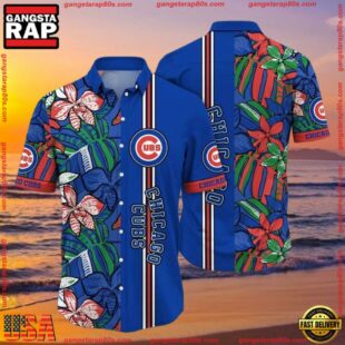 MLB Chicago Cubs Botanical Pitch Hawaiian Shirt - Vibrant Flora And Stripes