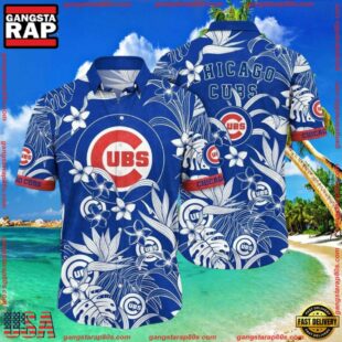 MLB Chicago Cubs Classic Floral Hawaiian Shirt - Blue White Blossom Print