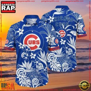 MLB Chicago Cubs Classic Floral Hawaiian Shirt - Blue White Blossom Print