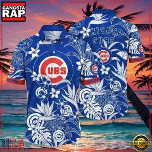 MLB Chicago Cubs Classic Floral Hawaiian Shirt - Blue White Blossom Print