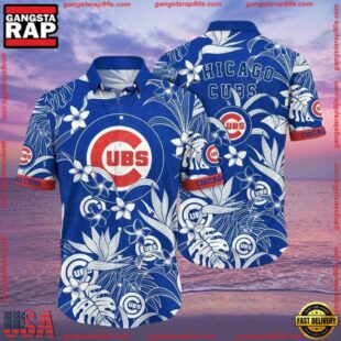 MLB Chicago Cubs Classic Floral Hawaiian Shirt - Blue White Blossom Print