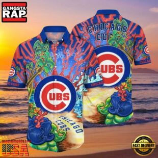 MLB Chicago Cubs Psychedelic Palms Aloha Hawaiian Shirt