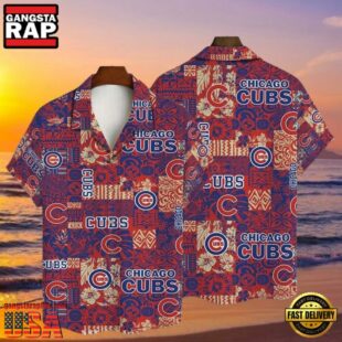 MLB Chicago Cubs Red Aztec Print Aloha Hawaiian Shirt