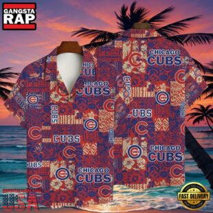 MLB Chicago Cubs Red Aztec Print Aloha Hawaiian Shirt