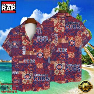 MLB Chicago Cubs Red Aztec Print Aloha Hawaiian Shirt