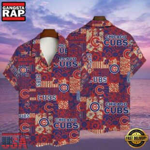 MLB Chicago Cubs Red Aztec Print Aloha Hawaiian Shirt