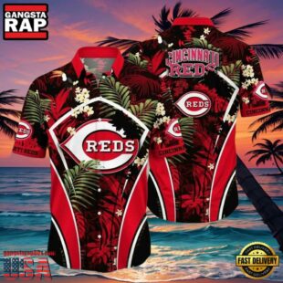 MLB Cincinnati Reds Night Tropics Aloha Shirt Cincinnati Midnight Palm