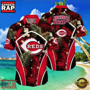 MLB Cincinnati Reds Night Tropics Aloha Shirt Cincinnati Midnight Palm