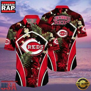 MLB Cincinnati Reds Night Tropics Aloha Shirt Cincinnati Midnight Palm