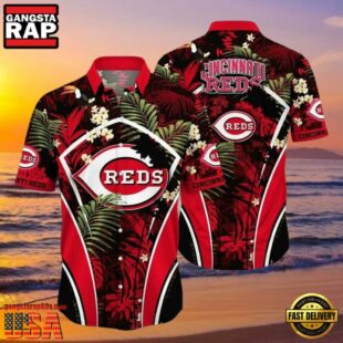 MLB Cincinnati Reds Night Tropics Aloha Shirt Cincinnati Midnight Palm