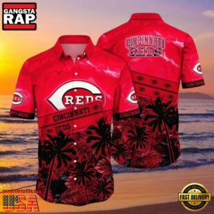 MLB Cincinnati Reds Sunset Palms Tropical Style Hot Trending Summer Hawaiian Shirt