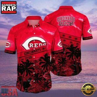 MLB Cincinnati Reds Sunset Palms Tropical Style Hot Trending Summer Hawaiian Shirt