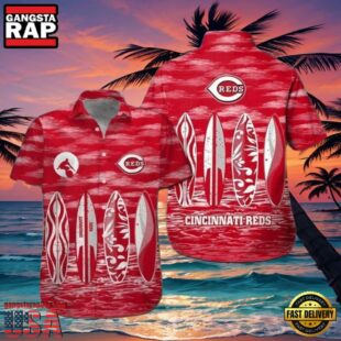 MLB Cincinnati Reds Surf And Turf Hawaiian Shirt Reds Wave Rider Aloha