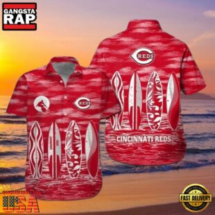 MLB Cincinnati Reds Surf And Turf Hawaiian Shirt Reds Wave Rider Aloha