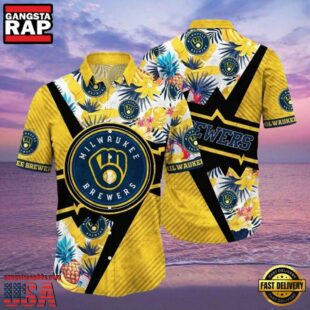 MLB Classic Pinstripe Pitch Milwaukee Brewers Hawaiian Shirt