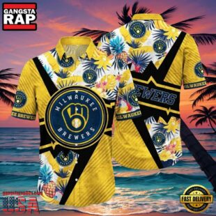 MLB Classic Pinstripe Pitch Milwaukee Brewers Hawaiian Shirt