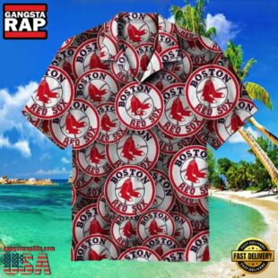 MLB Classic Red Sox Circle Logo Print Hawaiian Shirt