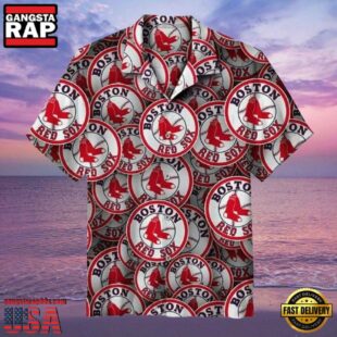 MLB Classic Red Sox Circle Logo Print Hawaiian Shirt