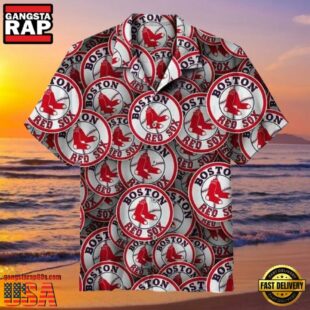 MLB Classic Red Sox Circle Logo Print Hawaiian Shirt