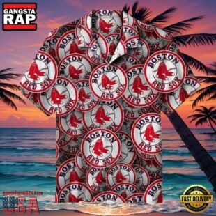 MLB Classic Red Sox Circle Logo Print Hawaiian Shirt