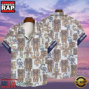 MLB Colorado Rockies Beige Tribal Pattern Aloha Shirt