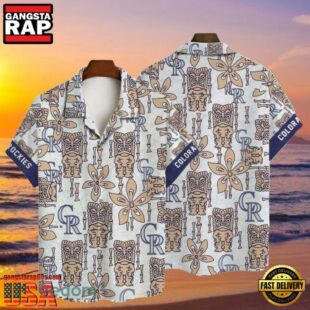 MLB Colorado Rockies Beige Tribal Pattern Aloha Shirt