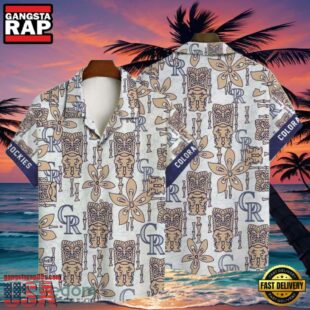 MLB Colorado Rockies Beige Tribal Pattern Aloha Shirt