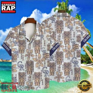 MLB Colorado Rockies Beige Tribal Pattern Aloha Shirt