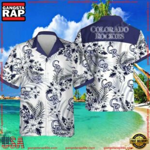 MLB Colorado Rockies Monochrome Floral Aloha Shirt