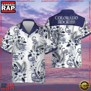 MLB Colorado Rockies Monochrome Floral Aloha Shirt