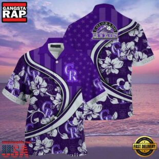 MLB Colorado Rockies Purple Floral Curve Aloha Shirt