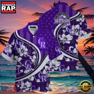 MLB Colorado Rockies Purple Floral Curve Aloha Shirt