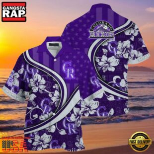 MLB Colorado Rockies Purple Floral Curve Aloha Shirt