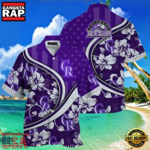 MLB Colorado Rockies Purple Floral Curve Aloha Shirt