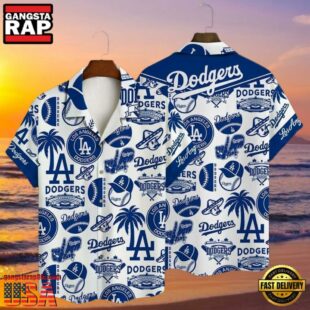 MLB Dodgers Pride Patterned LA Hawaiian Button-Up