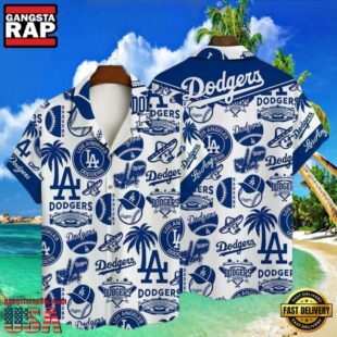 MLB Dodgers Pride Patterned LA Hawaiian Button-Up