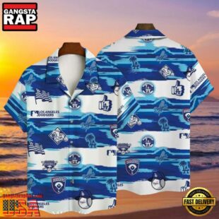 MLB Dodgers Wave Runner Blue Striped Hawaiian Shirt