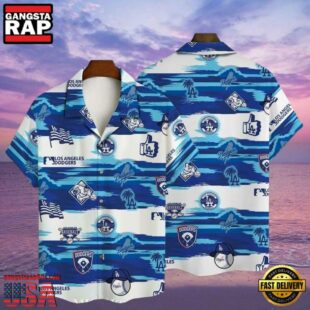 MLB Dodgers Wave Runner Blue Striped Hawaiian Shirt