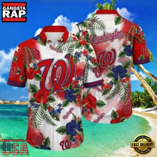 MLB Floral Emblem Washington Nationals Aloha Hawaiian Shirt