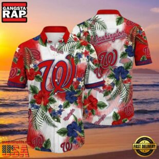 MLB Floral Emblem Washington Nationals Aloha Hawaiian Shirt