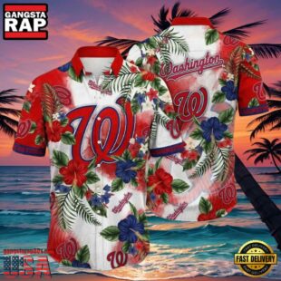 MLB Floral Emblem Washington Nationals Aloha Hawaiian Shirt