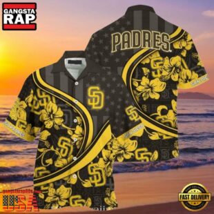 MLB Golden Blooms San Diego Padres Floral Curve Aloha Shirt